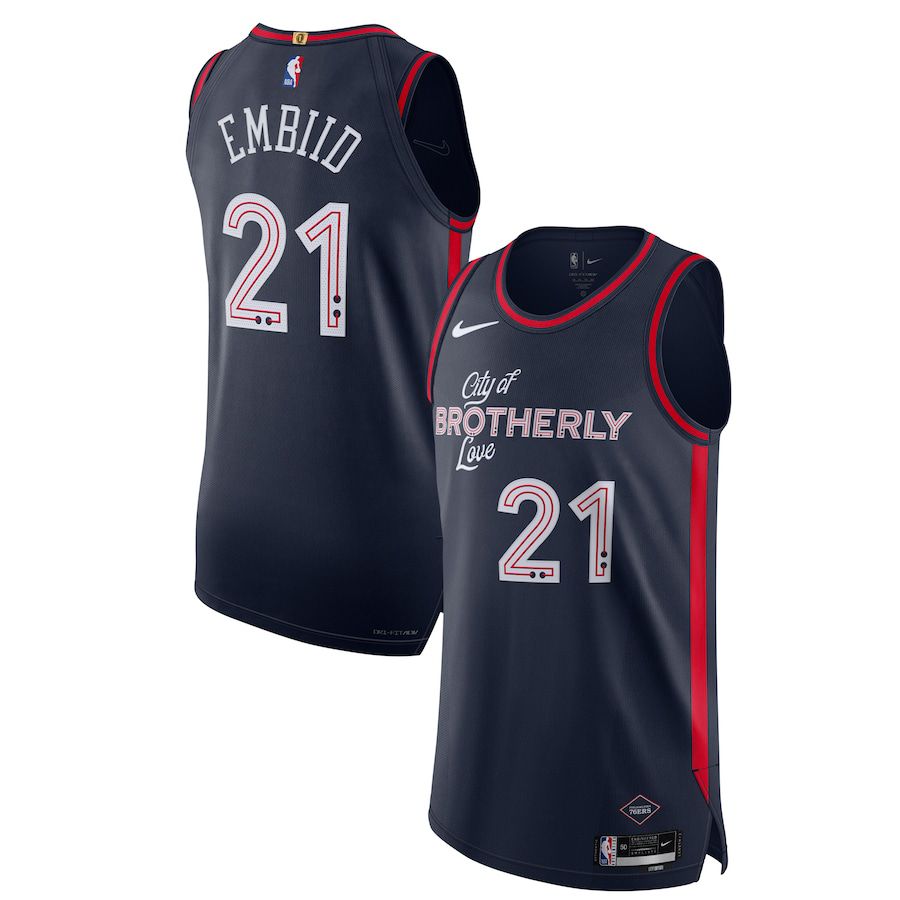 Men Philadelphia 76ers #21 Joel Embiid Nike Navy City Edition 2023-24 Authentic NBA Jersey